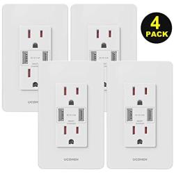 UCOMEN 3.4A USB Outlet, USB Wall Outlet, High Speed USB Charger 15A TR Receptacle Outlet White, 4pcs