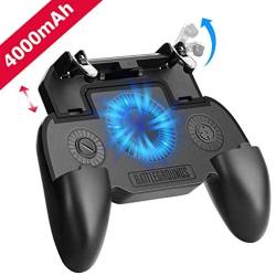 Mobile Game Controller with 4000mAh Power Bank and Cooling Fan, PUBG Mobile Controller Gamepad L1 R1 Aim and Shoot Trigger, Joystick Remote Grip for 4.7-6.5" iPhone Android iOS Phone Accessories