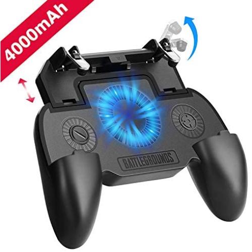 Mobile Game Controller with 4000mAh Power Bank and Cooling Fan, PUBG Mobile Controller Gamepad L1 R1 Aim and Shoot Trigger, Joystick Remote Grip for 4.7-6.5" iPhone Android iOS Phone Accessories