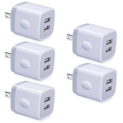 USB Charging Plug, GiGreen 5-Pack 2.1A Dual Port Phone Power Block Travel Adapter Fast Wall Charger Box Compatible iPhone XS MAX/X/8/7/6S Plus, Samsung S10+/S9+/S8/S7/S6 Edge, LG G8/G7/G6/V30, Moto G6