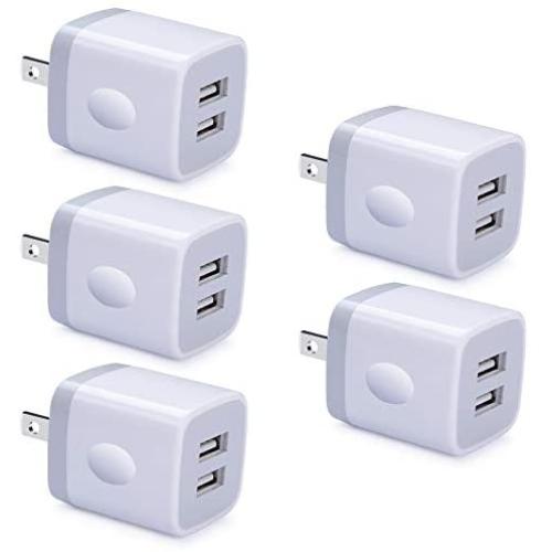 USB Charging Plug, GiGreen 5-Pack 2.1A Dual Port Phone Power Block Travel Adapter Fast Wall Charger Box Compatible iPhone XS MAX/X/8/7/6S Plus, Samsung S10+/S9+/S8/S7/S6 Edge, LG G8/G7/G6/V30, Moto G6
