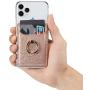 TOPWOOZU Phone Card Holder with Ring for Back of Phone,Adhesive Stick-on Credit Card Wallet Pocket for iPhone,Android and Smartphones (Pink)