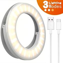 Ring Light for iPhone, Selfie Light Ring for iPhone, 3 Light Modes Rechargeable Circle Light, Adjustable Brightness Mini Clip On Ring Light for Phone Laptop Ipad Video Recording, Conferencing