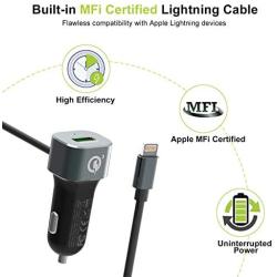 iPhone Car Charger, 3ft [Apple MFI Certified] Lighting Car Charger with Extra QC 3.0 USB Port for iPhone 11, X, XR, XS, 8, 8 Plus, 7, 7 Plus 6S / 6S Plus, 6 Plus, SE, 5S, iPad Pro, Air 2, Mini 4