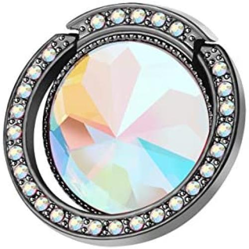 lenoup Glitter Bling Bling Phone Ring Holder,Sparkle Phone Ring Artificial Diamond Kickstand,Crystal Rhinestone Cell Phone Finger Ring Grip for Girls Women (Black)