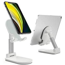 Cell Phone Stand, UXD Adjustable Phone Stand for Desk, Foldable Tablet Stand Holder Compatible with iPhone 11 Pro Max X XR XS SE Samsung Galaxy S20+ S20 S10+ S10 iPad Pro/Air/Mini (White)