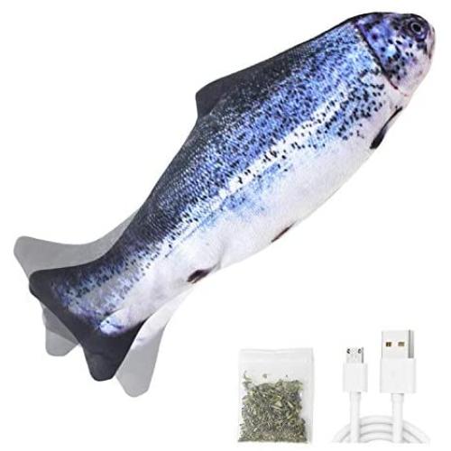 Senneny Electric Moving Fish Cat Toy, Realistic Plush Simulation Electric Wagging Fish Cat Toy Catnip Kicker Toys, Funny Interactive Pets Pillow Chew Bite Kick Supplies for Cat Kitten Kitty (Salmon)