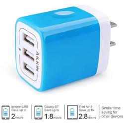 USB Charger Multi Port, Ailkin Micro USB Charger Charging Block USB Wall Plug Travel Charger Outlet Fast Charger Brick USB Charging Block Compatible iPhone iPad, iPhone, and iWatch (Blue/3Port)