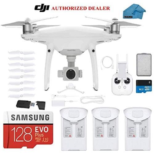 DJI Phantom 4 PRO V2.0 Quadcopter Drone with 1-inch 20MP 4K Camera KIT, 3 Total DJI Batteries, 128 gb Micro SDXC Card, Reader Must Have Bundle