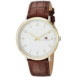 Tommy Hilfiger Mens Sophisticated Sport Stainless Steel Quartz Watch with Leather Calfskin Strap, Brown, 20 (Model: 1791340)