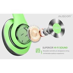 AUSDOM Lightweight Over-Ear Wired HiFi Stereo Headphones with Built-in Mic Comfortable Leather Earphones Noise Isolating Adjustable Deep Bass for iPhone iPod iPad Macbook MP3 Smartphones Laptop- Green