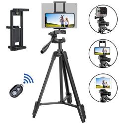 TAIROAD Phone Tripod, Portable Lightweight Aluminum Travel Tripod with Carry Bag & Bluetooth Remote, 1/4” Mounting Screw for Gopro/DSLR Camera and 2 in 1 Clip for Smartphone and iPad