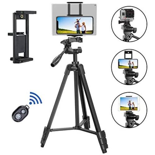 TAIROAD Phone Tripod, Portable Lightweight Aluminum Travel Tripod with Carry Bag & Bluetooth Remote, 1/4” Mounting Screw for Mirrorless/Gopro/DSLR Camera and 2 in 1 Clip for Smartphone and iPad