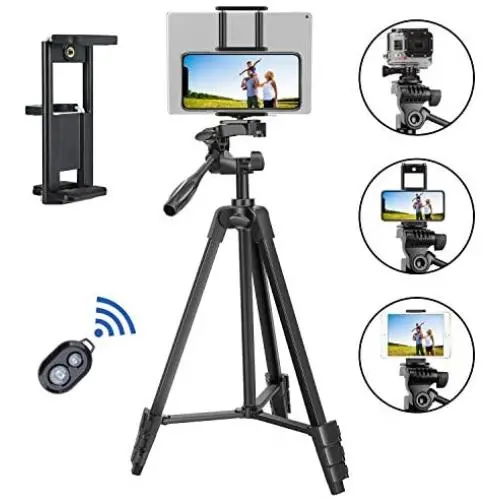 TAIROAD Phone Tripod, Portable Lightweight Aluminum Travel Tripod with Carry Bag & Bluetooth Remote, 1/4” Mounting Screw for Mirrorless/Gopro/DSLR Camera and 2 in 1 Clip for Smartphone and iPad