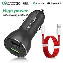 ANLYSTAR Dash Car Charger for Oneplus6T/6/5T/5/3T/3,QC3.0 Charger for Galaxy S10/S9/S8/S7/S6/Plus, Poweriq for iPhone 11/XS/Max/XR/X/8/7, Ipad Pro, and More, with Dash Type C Cable 3.3FT