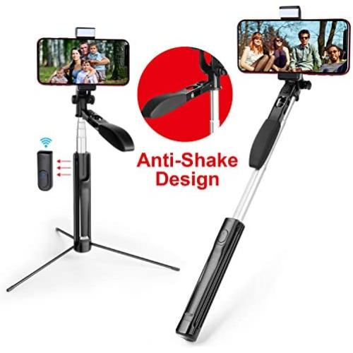 Selfie Stick,MOCREO Selfie Stick Gimbal Stabilize with LED Light Smooth Video Record Extendable Anti Shake Selfie-Stick-Remote-Control-Tripod for Live Broadcast Compatible with iPhone&Andriod