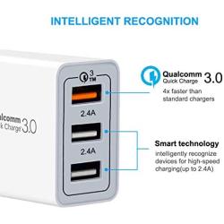 Quick Charge 3.0 Wall Charger, AOLERX 3-Port USB Foldable Plug, for iPad Tablet Phone Quick Charge Travel Adapter Android Fast Charger Compatible with Samsung, LG, HTC, iPhone & More