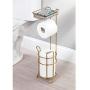 mDesign Freestanding Metal Wire Toilet Paper Roll Holder Stand and Dispenser with Storage Shelf for Cell, Mobile Phone - Bathroom Storage Organization - Holds 3 Mega Rolls - Soft Brass