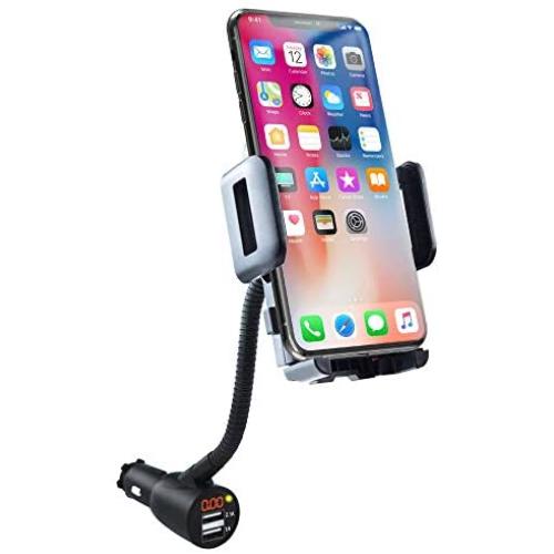 3-In-1 Multifunctional Car Mount + Car Charger + Voltage Detector, SOAIY Car Mount Charger Holder Cradle w/Dual USB 3.1A Charger, Display Voltage Current for iPhone7 6s 6 5s Samsung S7 S6 S5