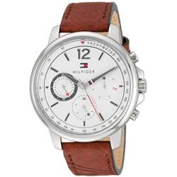 Tommy Hilfiger Mens Casual Stainless Steel Quartz Watch with Leather Strap, Brown, 20 (Model: 1791531)