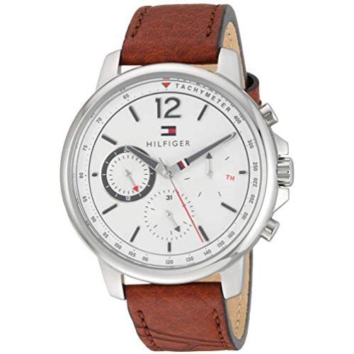 Tommy Hilfiger Mens Casual Stainless Steel Quartz Watch with Leather Strap, Brown, 20 (Model: 1791531)