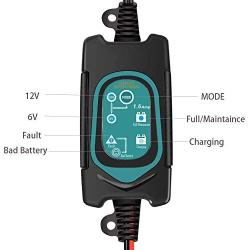 Fully Automatic 6V/12V Battery Charger & Maintainer, 1.5A Portable Trickle Charger with Charging Volt Memory Function for Car Motorcycle Lawn Mower SLA AGM Gel Cell Wet Lead Acid Batteries