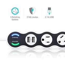 360 Electrical 36052 White Surge Protector, 5-Outlet + 2 USB + 4 ft. Cord