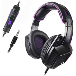 Sades SA920 3.5mm Wired Over Ear Stereo Bass Gaming Headphone Headset with Microphone for New Box one/ PS4/ PC/iOS/Computer/Smart Phones/Mobiles/Laptop/Mac /(Black Purple) (Renewed)