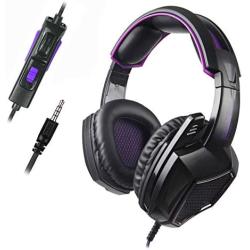 Stereo Gaming Headset for PS4, PC,Xbox One Controller, MH601 Noise Cancelling Over Ear Headphones with Mic, Bass Surround, Soft Memory Earmuffs for Laptop Mac Nintendo Switch(Black Purple)