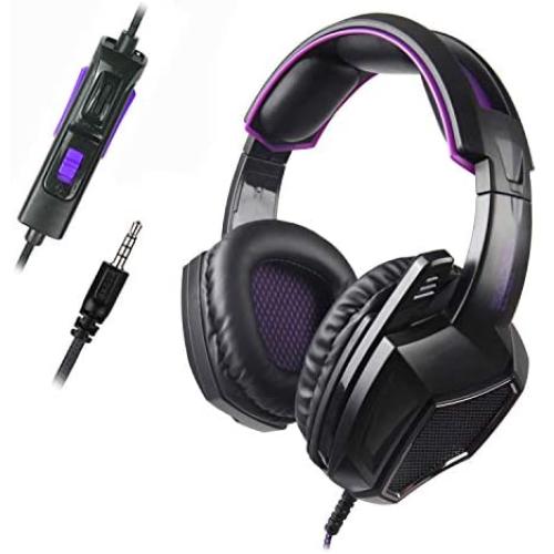 Sades SA920 3.5mm Wired Over Ear Stereo Bass Gaming Headphone Headset with Microphone for New Box one/ PS4/ PC/iOS/Computer/Smart Phones/Mobiles/Laptop/Mac /(Black Purple) (Renewed)