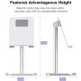 ATUMTEK Universal Cell Phone Stand, Solid Aluminium Alloy Adjustable Desktop Stand Holder for iPhone 11/11 Pro/XS Max/XR/XS/X/8/7 Plus, iPad, Samsung, Switch, All Tablets and Smartphones - Silver