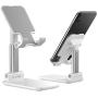 Cell Phone Stand, Foldable Portable Desktop Stand Adjustable Height and Angle Phone Holder for Desk Sturdy Aluminum Metal Stand Compatible with Smartphone/iPad/Kindle/Tablet (White)