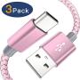 USB C Cable, MARGE PLUS Type C Charging Cable 3 Pack (6Ft) Braided Fast Charging Cord Compatible with Samsung Galaxy A20 A50 A51 A71 A10 A10e S10 S20 Plus Note10, LG Stylo 5 4,and Other USB C Device