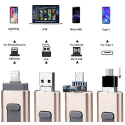 USB Flash Drive 128G, USB Memory Stick 128GB Jump Drive Thumb Drive 3.0 Flash Drive Compatible for iPhone/iPad/PC/Android Password/Touch ID Protected Flash Drive for iOS/iPhone (128G Gold)