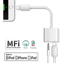 [Apple MFi Certified] Headphone Adapter 3.5 mm Jack Adapter Connector Converter Audio Auxiliary Cable Aux Charge Cord Compatible for iPhone 7/7Plus/8/8Plus/X/11/XS/XR/XS MAX Support All iOS System