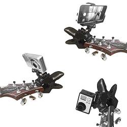 Guitar Headstock Cell Phone Clamp Clip Mount for Smartphones and Gopro Action Cameras ~ Close Up Home Music Recording - Also Work for Any Microphone Stand or Music Tripods