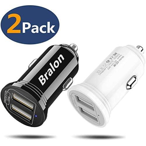 USB Car Charger,Bralon 2-Pack Smart Dual Ports Car Charger with 18W/3.4A Output Flush Compatible with iPhone 11/11 Pro(Max)/Xs(Max)/Xr/X/8/7/6,iPad Pro/Mini,Galaxy Note 10 9 8 7,LG,Moto and More