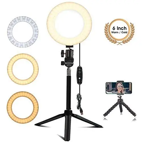 EEIEER Ring Light, 6 Ring Light with Stand Mini LED Dimmable Light with Cell Phone Holder Desktop LED Lamp for Live Stream/Makeup/Video/Photography (6inch,White/Cold Light) EEIEER Ring Light, 6 Ring Light with Stand Mini LED Dimmable Light with Cell Phone Holder Desktop LED Lamp for Live Stream/Makeup/Video/Photography (6inch,White/Cold Light)