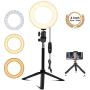 EEIEER Ring Light, 6 Ring Light with Stand Mini LED Dimmable Light with Cell Phone Holder Desktop LED Lamp for Live Stream/Makeup/Video/Photography (6inch,White/Cold Light)