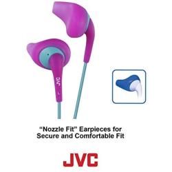 JVC Pink and Green Nozzel Secure Comfort Fit Sweat Proof Gumy Sport Earbuds with long colored cord HA-EN10P