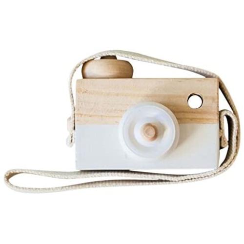 Unetox Kids Mini Wooden Camera Toys Fashion Neck Hanging Photographed Props with Rope Childrens Room Decorations (White)