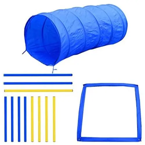 PawHut 4PC Obstacle Dog Agility Training Course Kit Backyard Competitive Equipment- Blue/Yellow