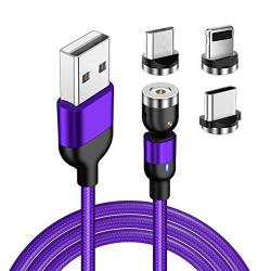 [540°Rotation] Magnetic Phone Charger Cable(3-Pack), 3 in 1 Magnetic Charging Cable, Compatible with Mirco USB, Type C Smartphone and iProduct Device