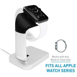 Macally Apple Watch Stand Holder - The Perfect Nightstand iWatch Charging Dock Station - Compatible with Smartwatch Series 5, Series 4, Series 3, Series 2, Series 1 (44mm, 42mm, 40mm, 38mm) (Silver)