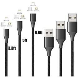 NetDot Gen10 3 in 1 Nylon Fast Charging Cable Compatible with Micro USB & USB-C Smartphones and i-Product(3 Pack Black,3.3ft/5ft/6.6ft)