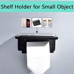 JOMAY Toilet Paper Holder with Shelf, Black SUS 304 Stainless Steel Tissue Roll Dispenser Storage with Phone Shelf for Bathroom Accessories