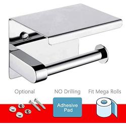 Toilet Paper Holder - Toilet Paper Roll Holder with Shelf, Adhesive No Drilling or Wall Mounted with Screws for Bathroom, It Holds Mega Roll- Stainless Steel Polished Chrome