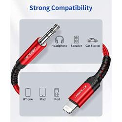 JSAUX Lightning to 3.5mm Audio Cable 6FT, [Apple Mfi Certified] iPhone Audio Headphone Jack Cable Lightning to Aux Cord Compatible with iPhone SE/11/11 Pro/11 Pro Max/X XR XS XS Max 8 8P 7 7P-Red