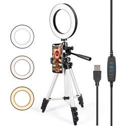 GLCON Selfie Ring Light with Tripod Stand for Live Stream - LED Ring Light with Cell Phone Holder for iPhone Samsung Android - Dimmable Makeup Light with 3 Light Mode 10 Level Brightness for YouTube