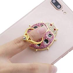 IYOYI Rhinestone Cell Phone Ring Stand 360° Rotation Finger Grip Crystals Bling Metal Holder Cute Beetle Mount for iPhone/Samsung/LG/HTC & All Smartphones (Gold Pink)